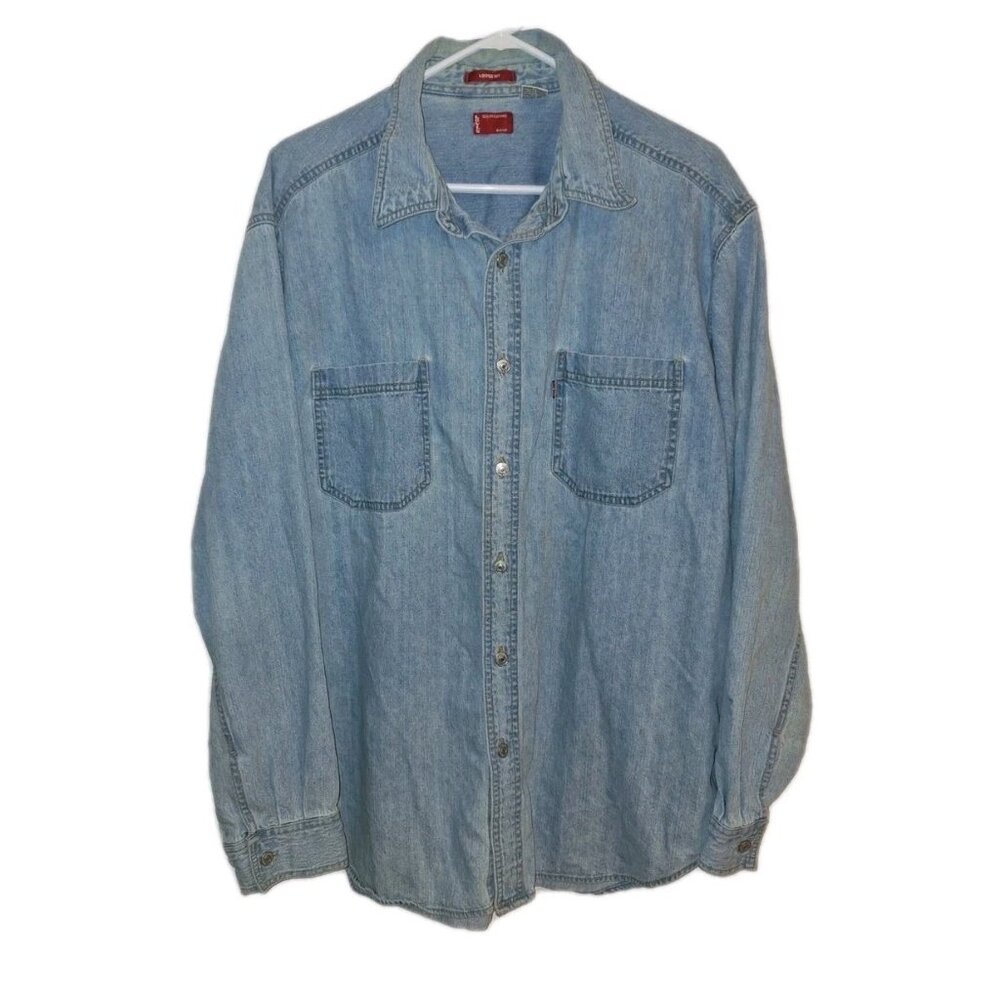 Levis Shirt Men's Large Blue Denim Jean Loose Fit Western Cowboy Rodeo Workwear
